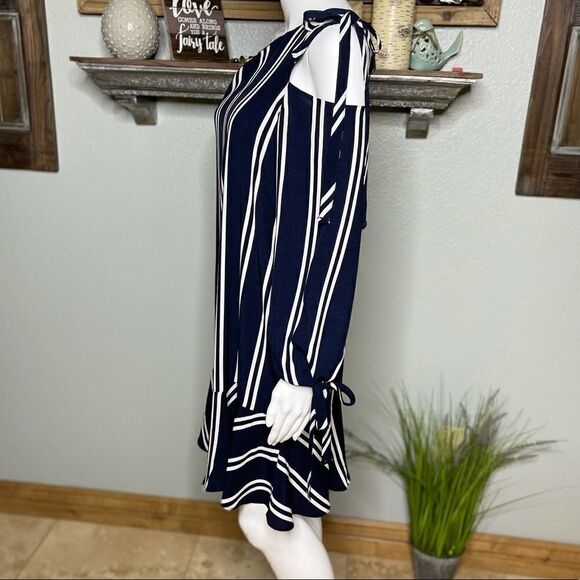 Zara Blue White Navy Striped One Shoulder Night Out Dress Size XS - Picture 8 of 15